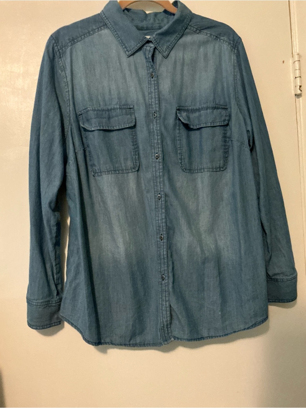 Caslon Blue Chambray Button Front Shirt 100% Cotton Utility Blouse XL